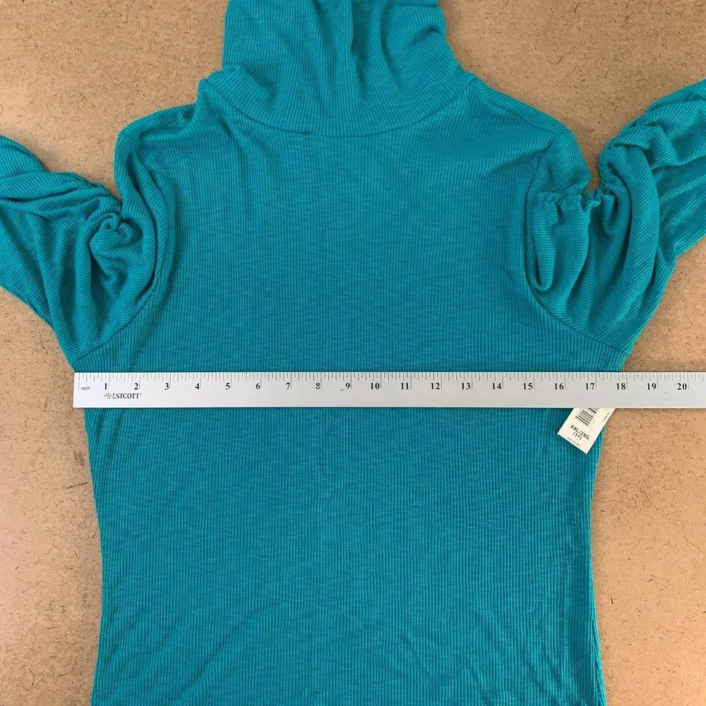 Pullover Sweater Womens Blue 3/4 Sleeve Turtleneck Ruched Knit Juniors XXL New - Picture 3 of 9